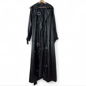 Sold-NWOT Post Girl Large Black Faux Leather Trench Coat with Silver